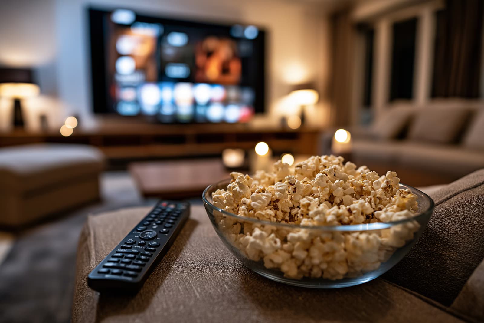 Dzīvojamās istabas televizors naktī apturēja straumēšanas izvēlni - vidi, kurā Prime Video reklāmas tagad pārtrauc filmu vakarus.
